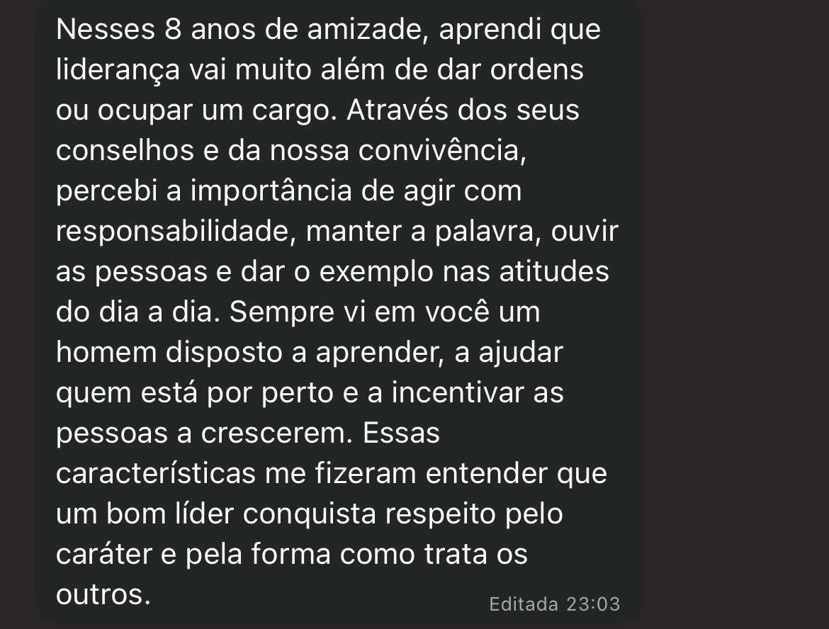 Feedback sobre liderança, responsabilidade e exemplo nas atitudes do dia a dia